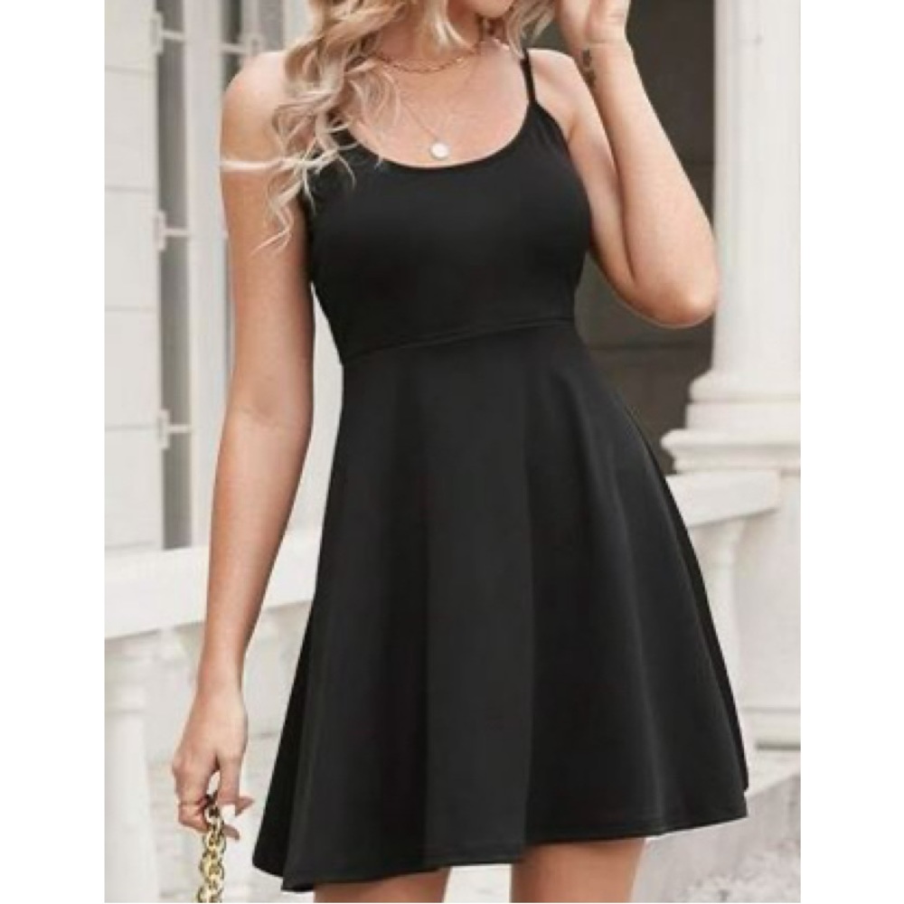 Basic Black Skater Dress Adjustable Straps